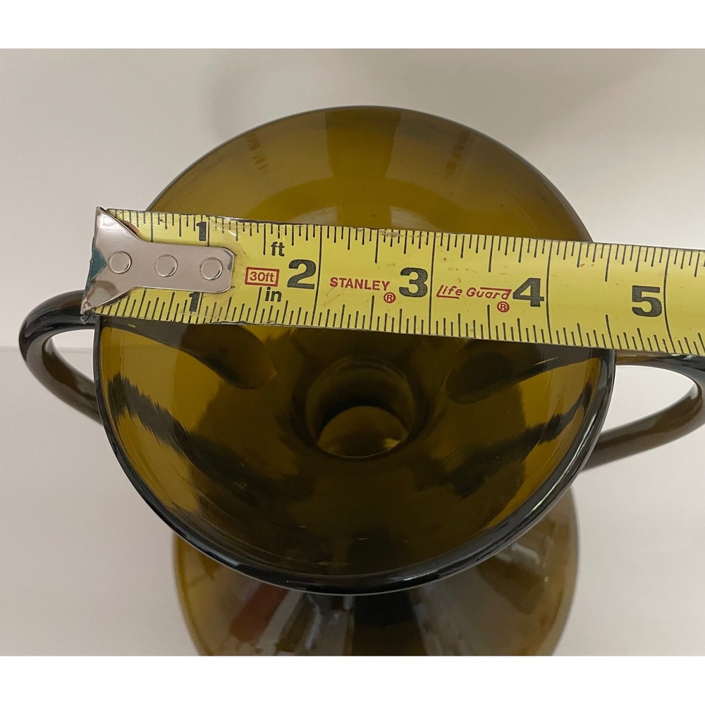 Vtg Mid Century Modern Empoli Glass Double Handle Hand Blown Olive Brown 10.5"" - Picture 6 of 14